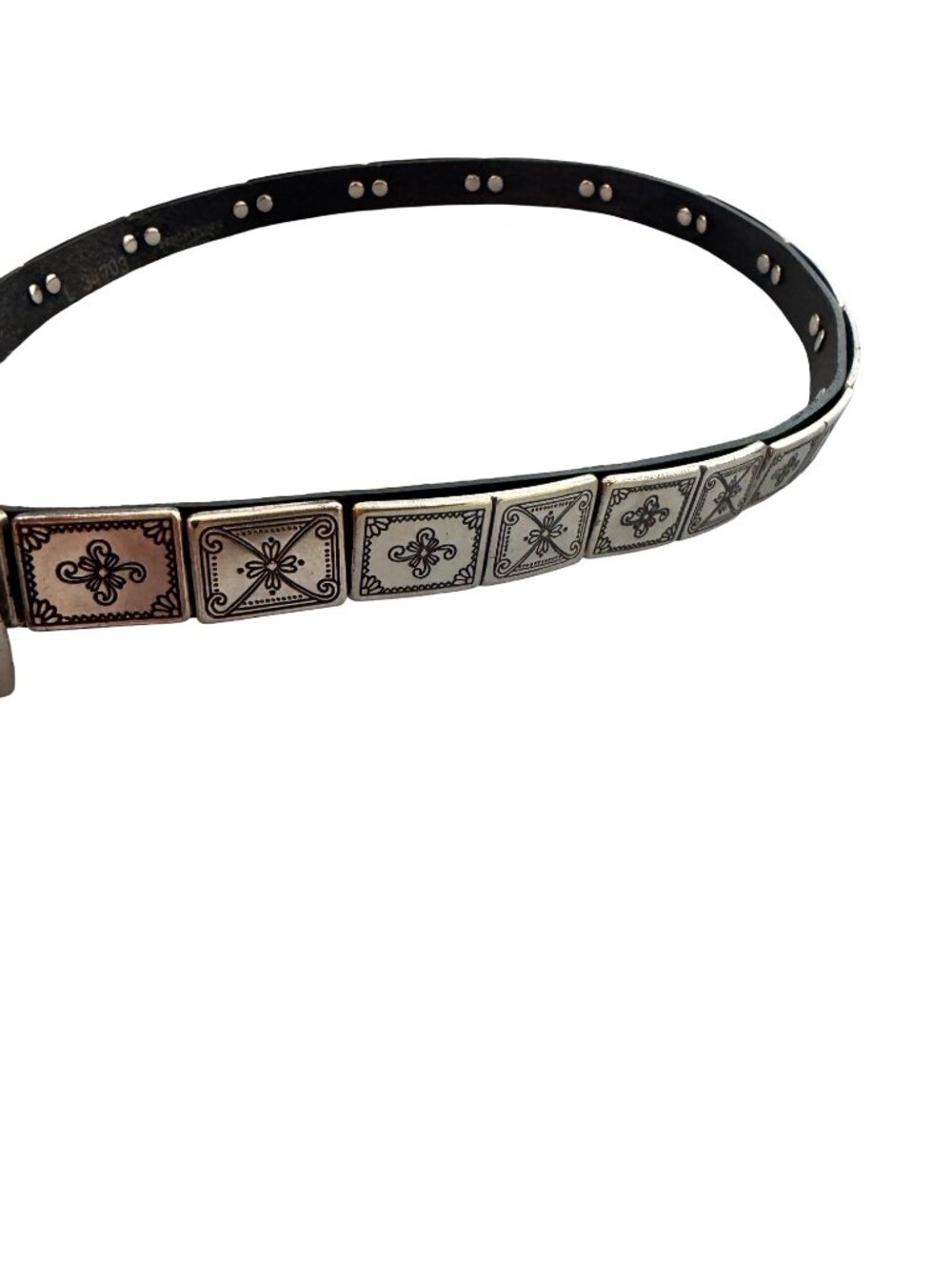 Brighton Black Silver Studded Tile Concho Belt Vintage Southwestern Link Women's - Picture 4 of 10